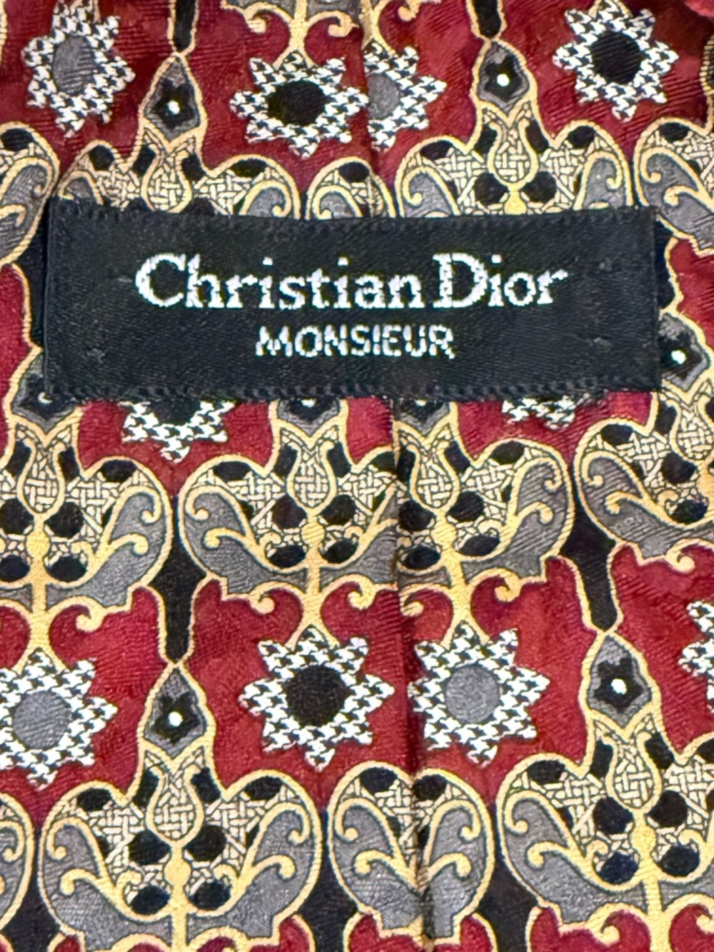 Christian Dior Monsieur Vintage Silk Tie Burgundy Gold Baroque Arabesque USA - Picture 5 of 8